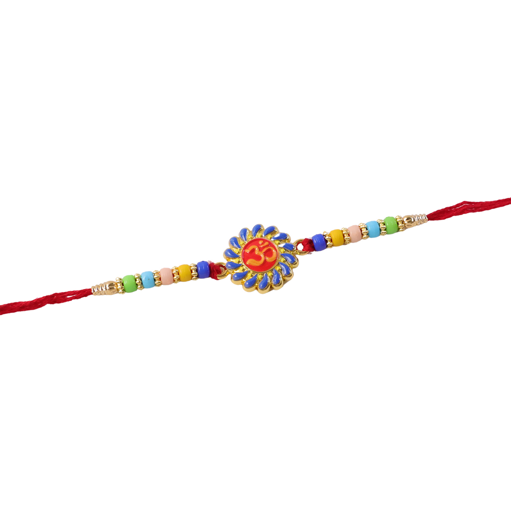 ALVENZA OM Symbol Rakhi – Traditional Beads & Red Thread for Brothers