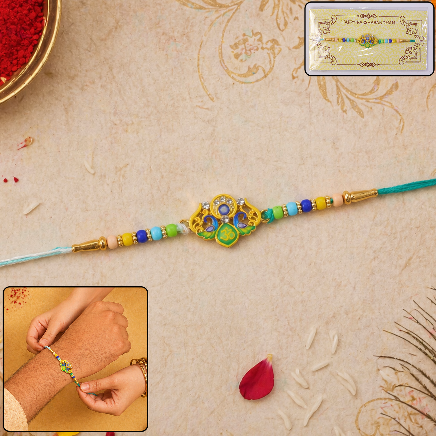 ALVENZA Rakhi – Traditional Colorful Beads and Yellow Thread for Brother