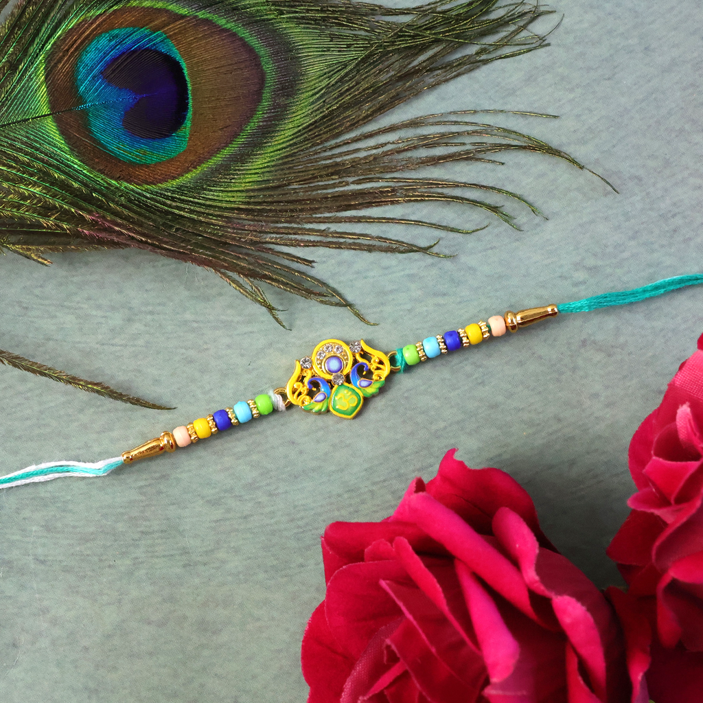 ALVENZA Rakhi – Traditional Colorful Beads and Yellow Thread for Brother