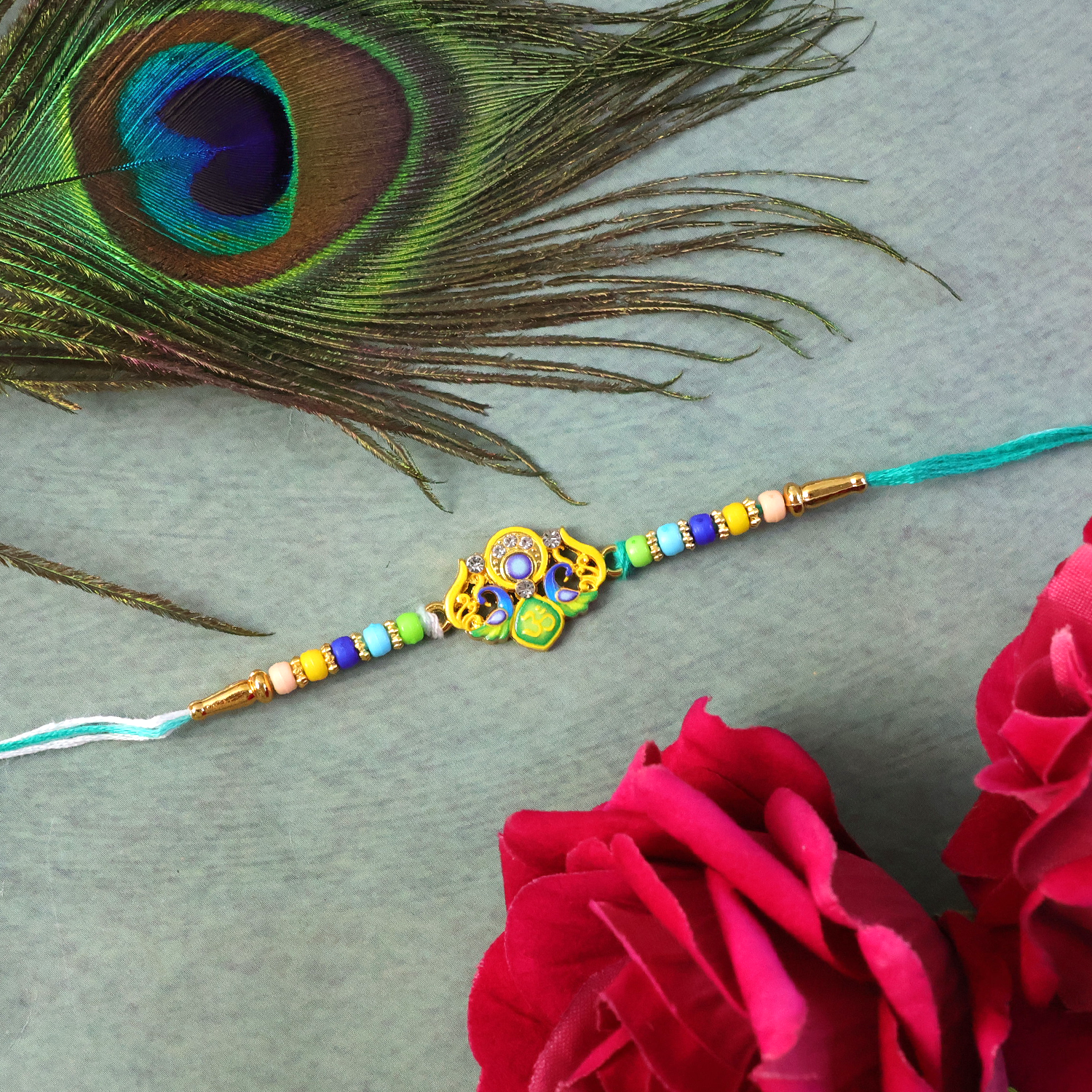 ALVENZA Rakhi – Traditional Colorful Beads and Yellow Thread for Brother
