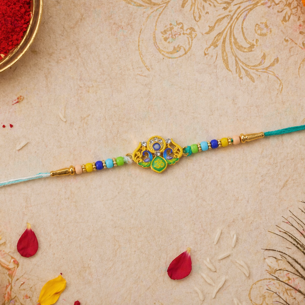 ALVENZA Rakhi – Traditional Colorful Beads and Yellow Thread for Brother