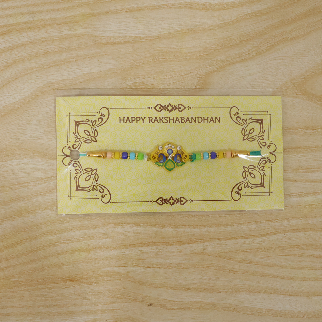 ALVENZA Rakhi – Traditional Colorful Beads and Yellow Thread for Brother