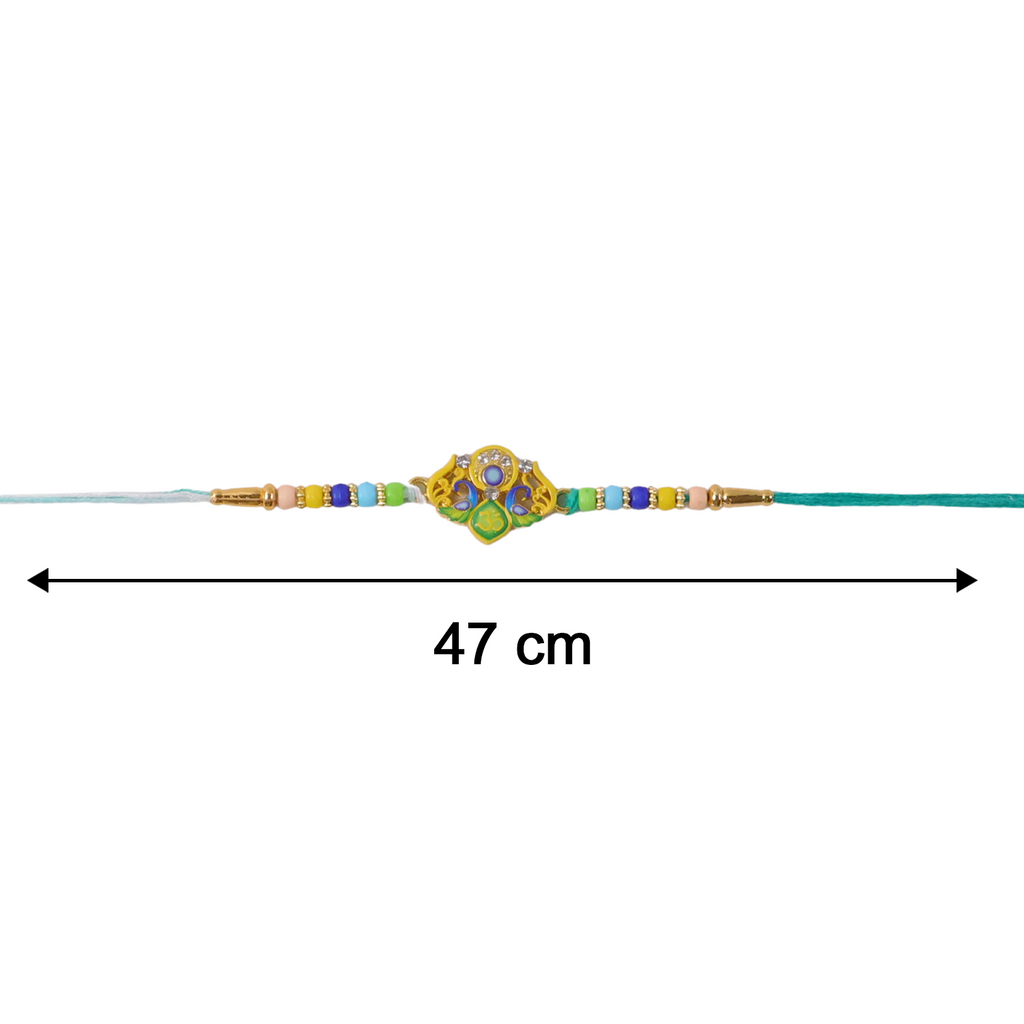 ALVENZA Rakhi – Traditional Colorful Beads and Yellow Thread for Brother