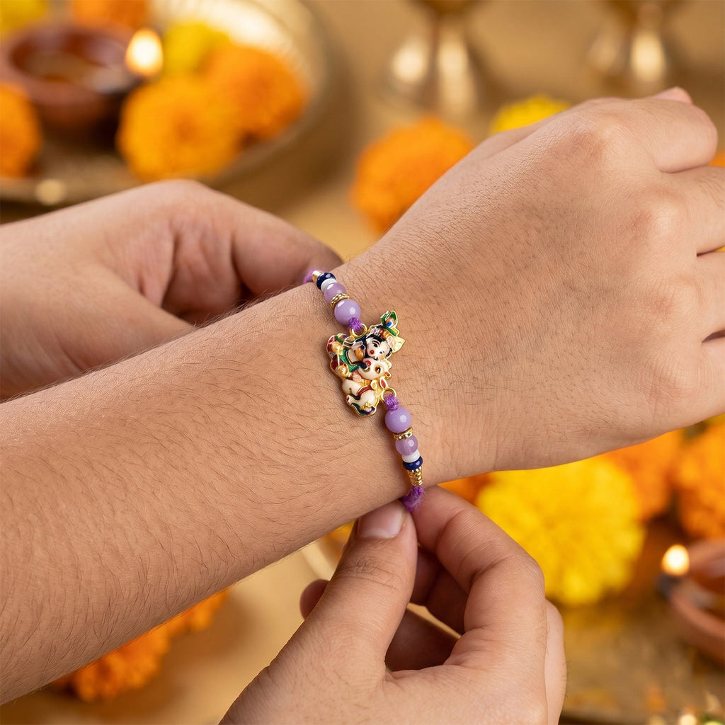 ALVENZA Bal Krishna Rakhi – Divine Cow & Beaded Tradition for Raksha Bandhan