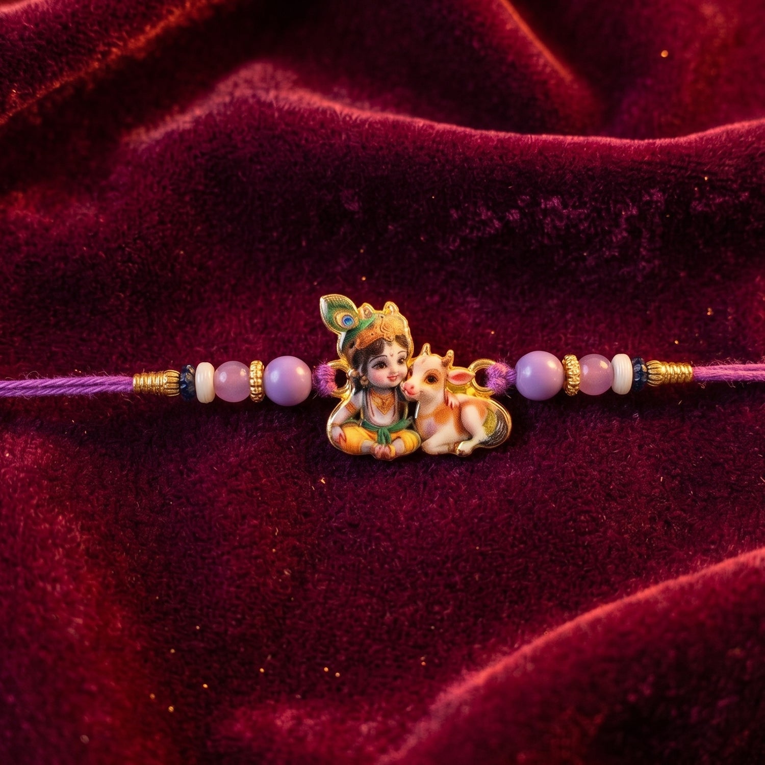 ALVENZA Bal Krishna Rakhi – Divine Cow & Beaded Tradition for Raksha Bandhan