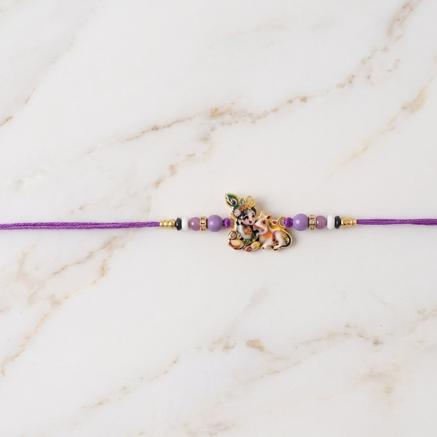 ALVENZA Bal Krishna Rakhi – Divine Cow & Beaded Tradition for Raksha Bandhan