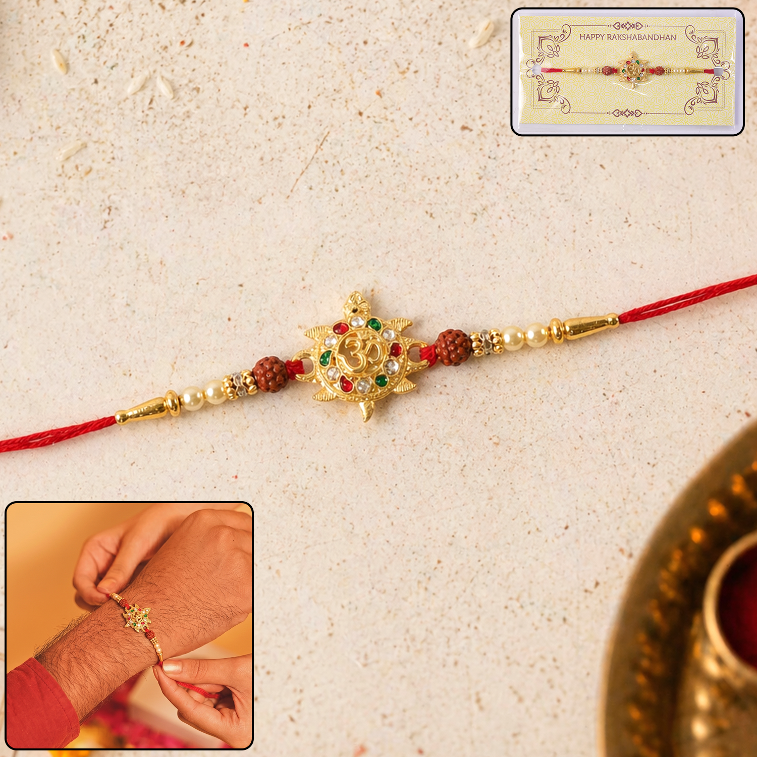 ALVENZA Divine Om Symbol Rakhi – Elegant Stones & Spiritual Design
