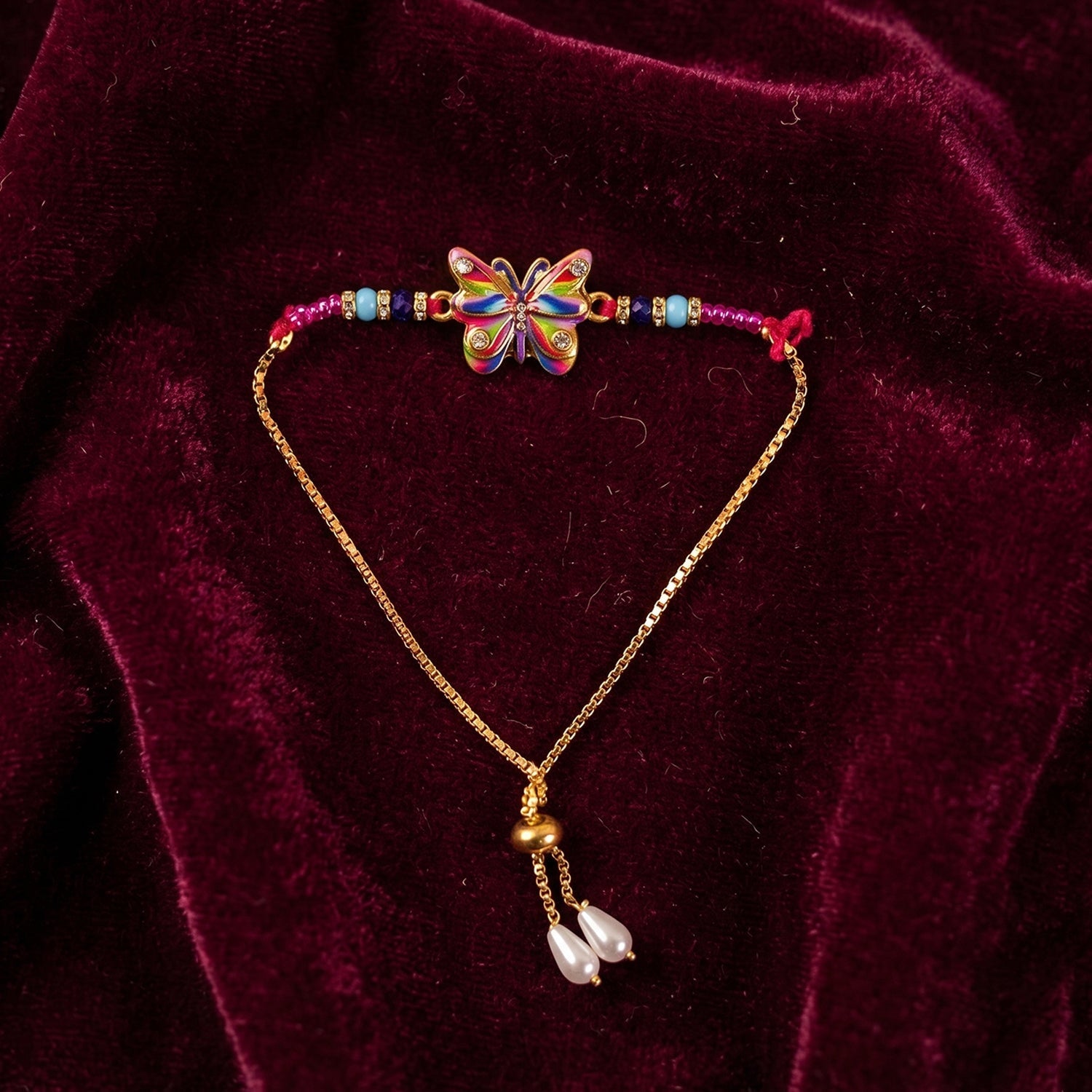ALVENZA Premium Rainbow Butterfly lumba Rakhi, Elegant Beads & Soft Thread