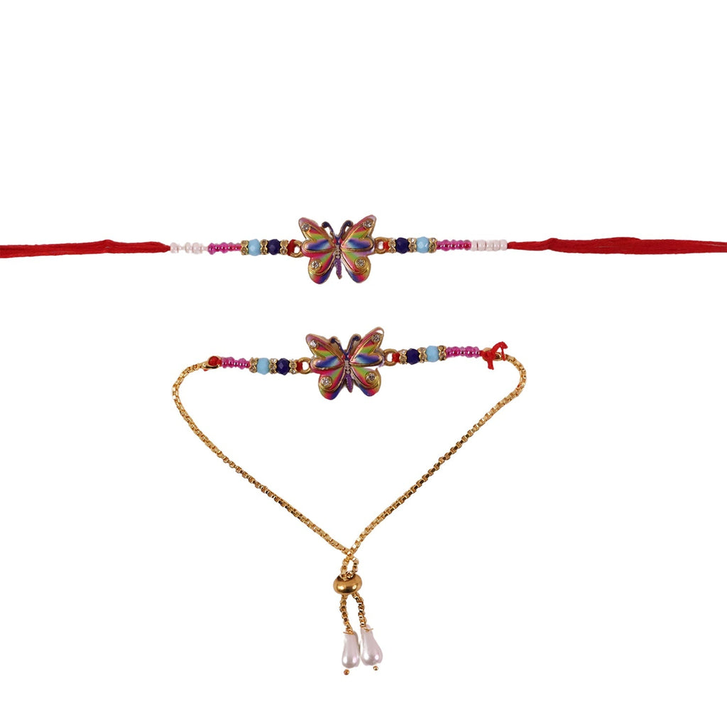 ALVENZA Premium Rainbow Butterfly lumba Rakhi, Elegant Beads & Soft Thread