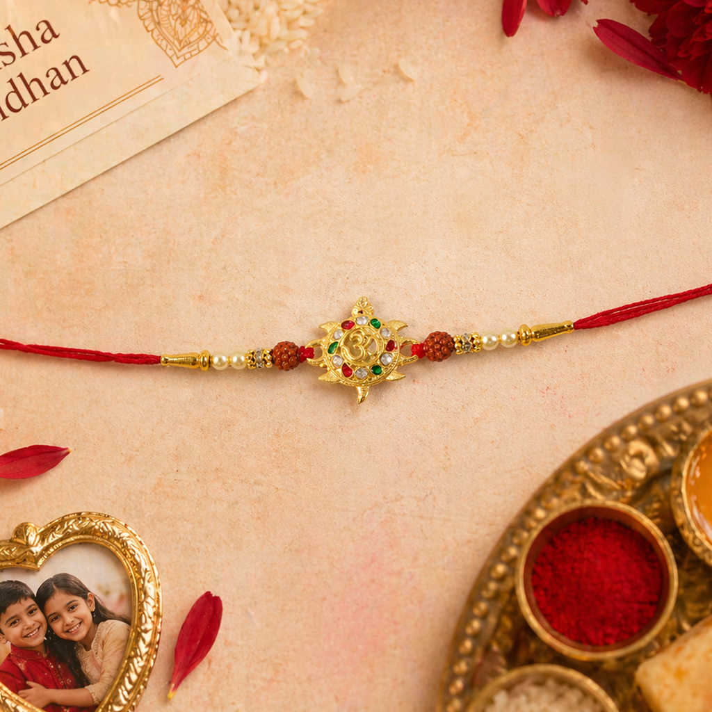ALVENZA Divine Om Symbol Rakhi – Elegant Stones & Spiritual Design