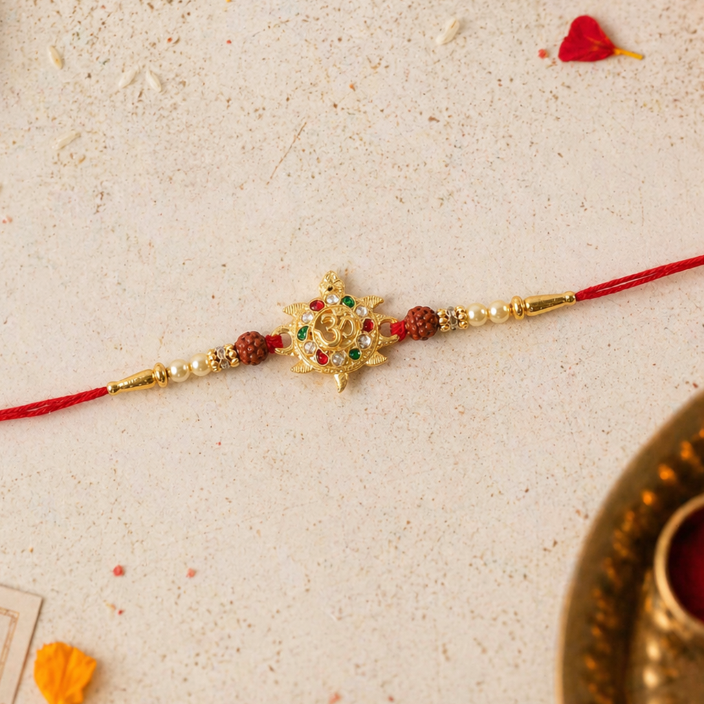 ALVENZA Divine Om Symbol Rakhi – Elegant Stones & Spiritual Design