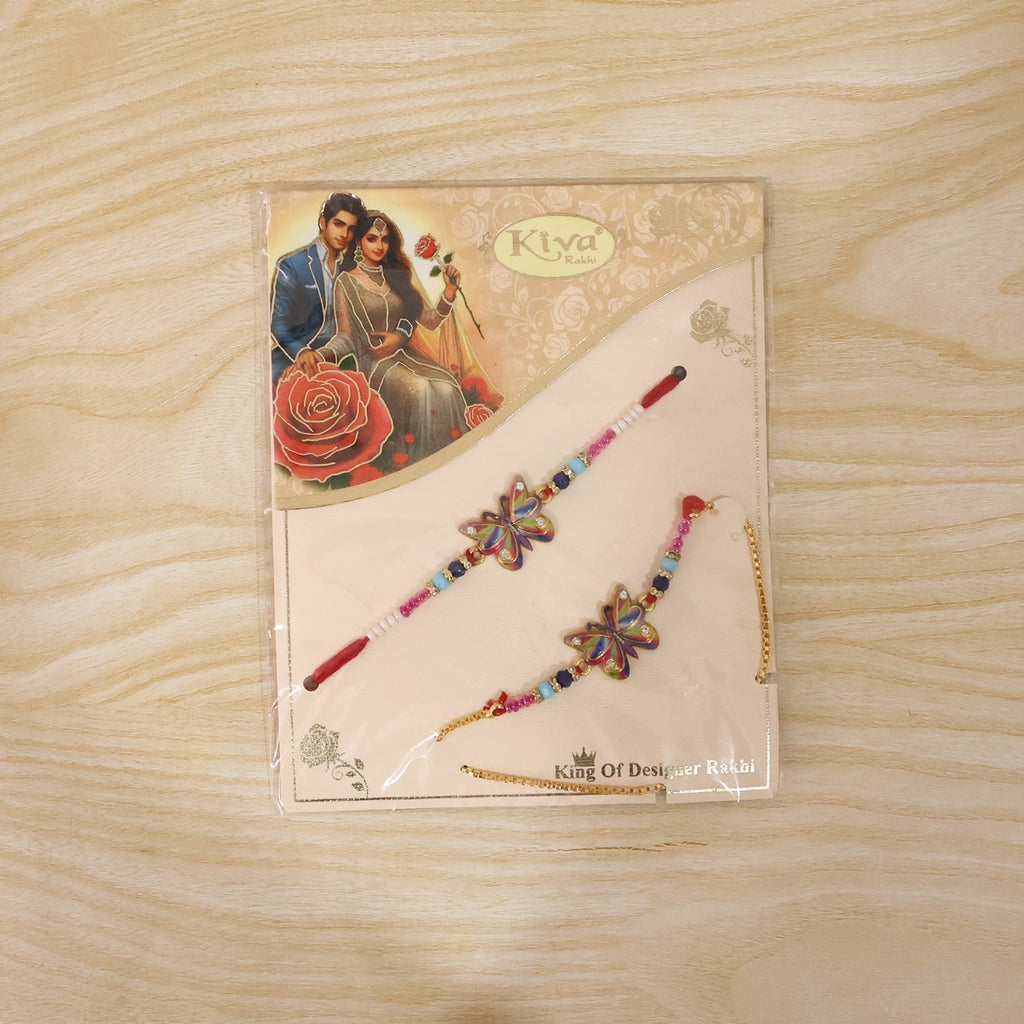 ALVENZA Premium Rainbow Butterfly lumba Rakhi, Elegant Beads & Soft Thread