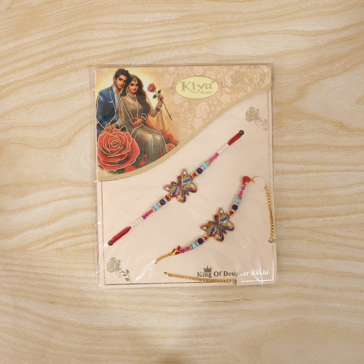 ALVENZA Premium Rainbow Butterfly lumba Rakhi, Elegant Beads & Soft Thread