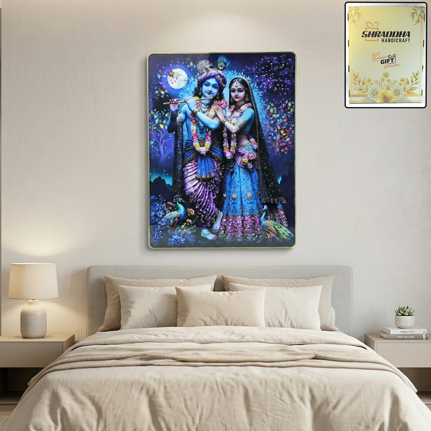 ALVENZA Radha Krishna Wall Frame – Divine Moonlight Artistic Decor