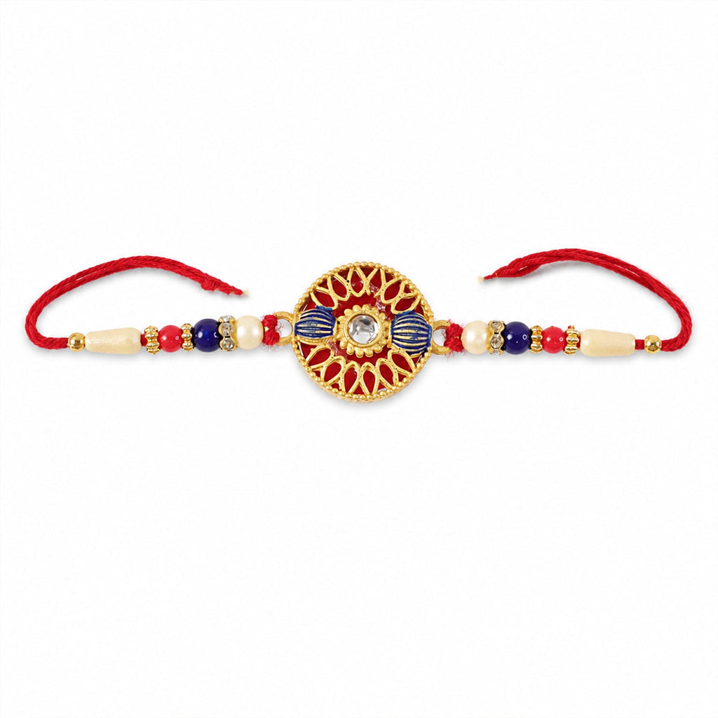 ALVENZA Golden Meenakari Kundan Rakhi for Brother - Festive Design