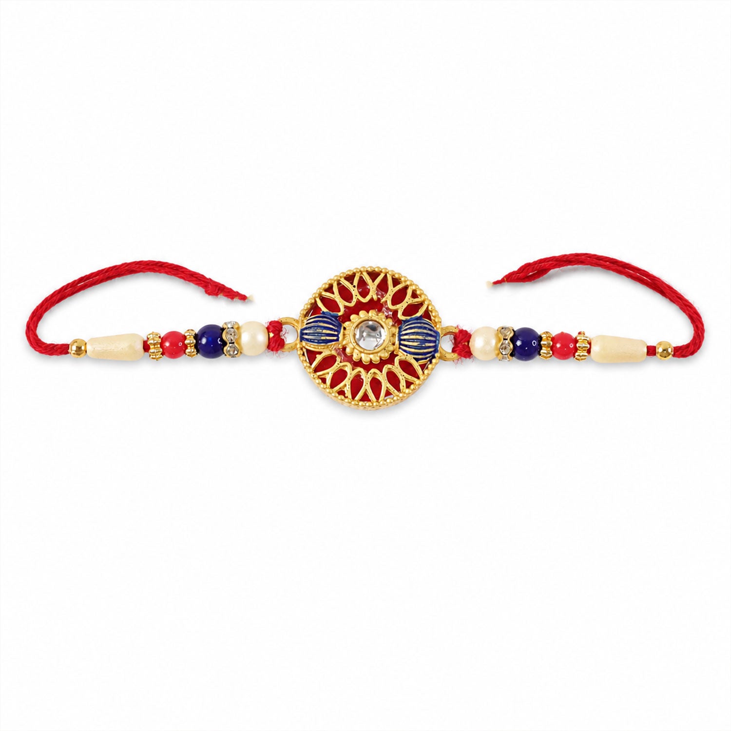 ALVENZA Golden Meenakari Kundan Rakhi for Brother - Festive Design