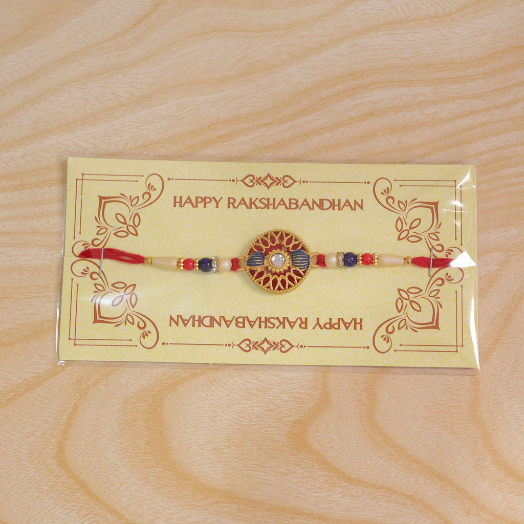 ALVENZA Golden Meenakari Kundan Rakhi for Brother - Festive Design
