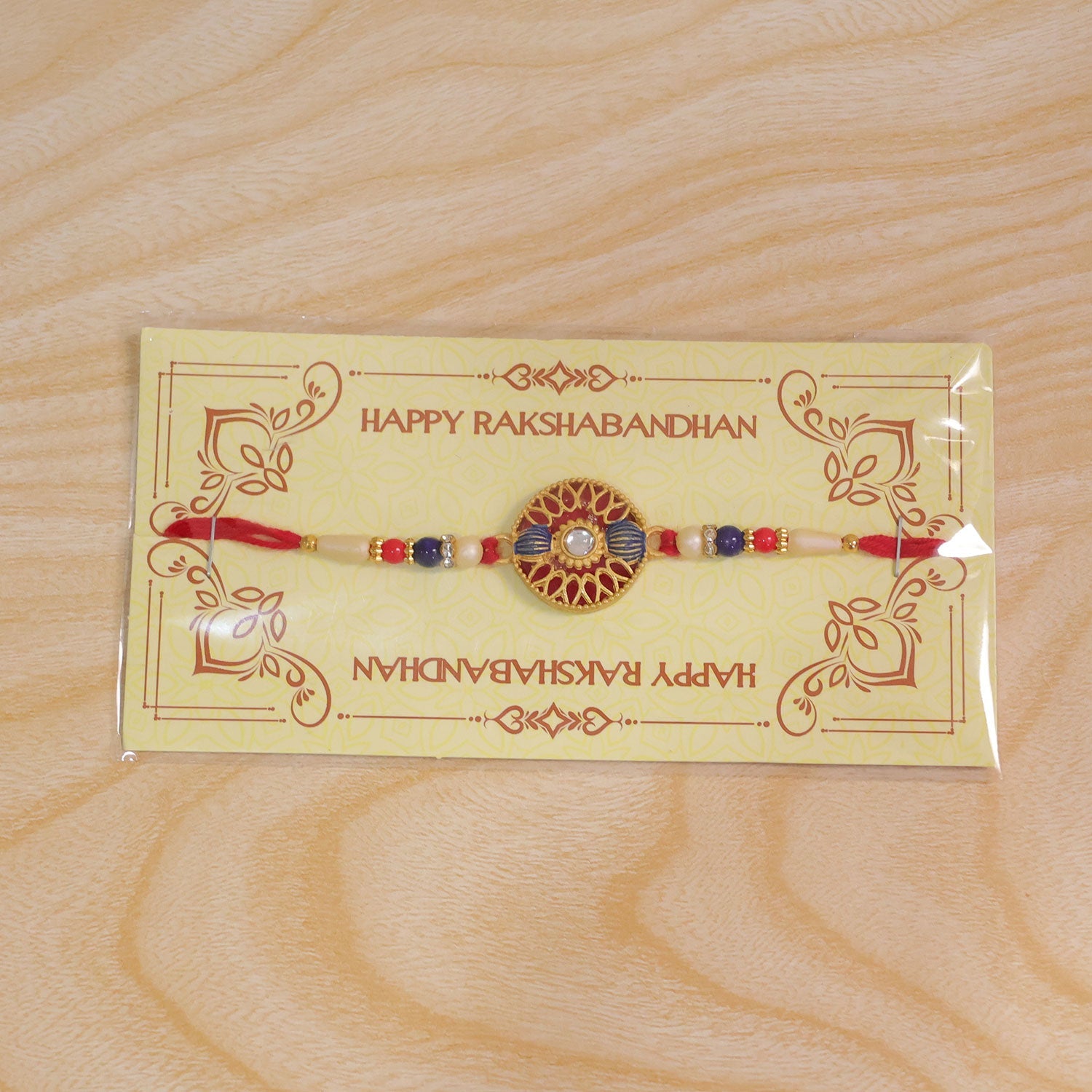 ALVENZA Golden Meenakari Kundan Rakhi for Brother - Festive Design
