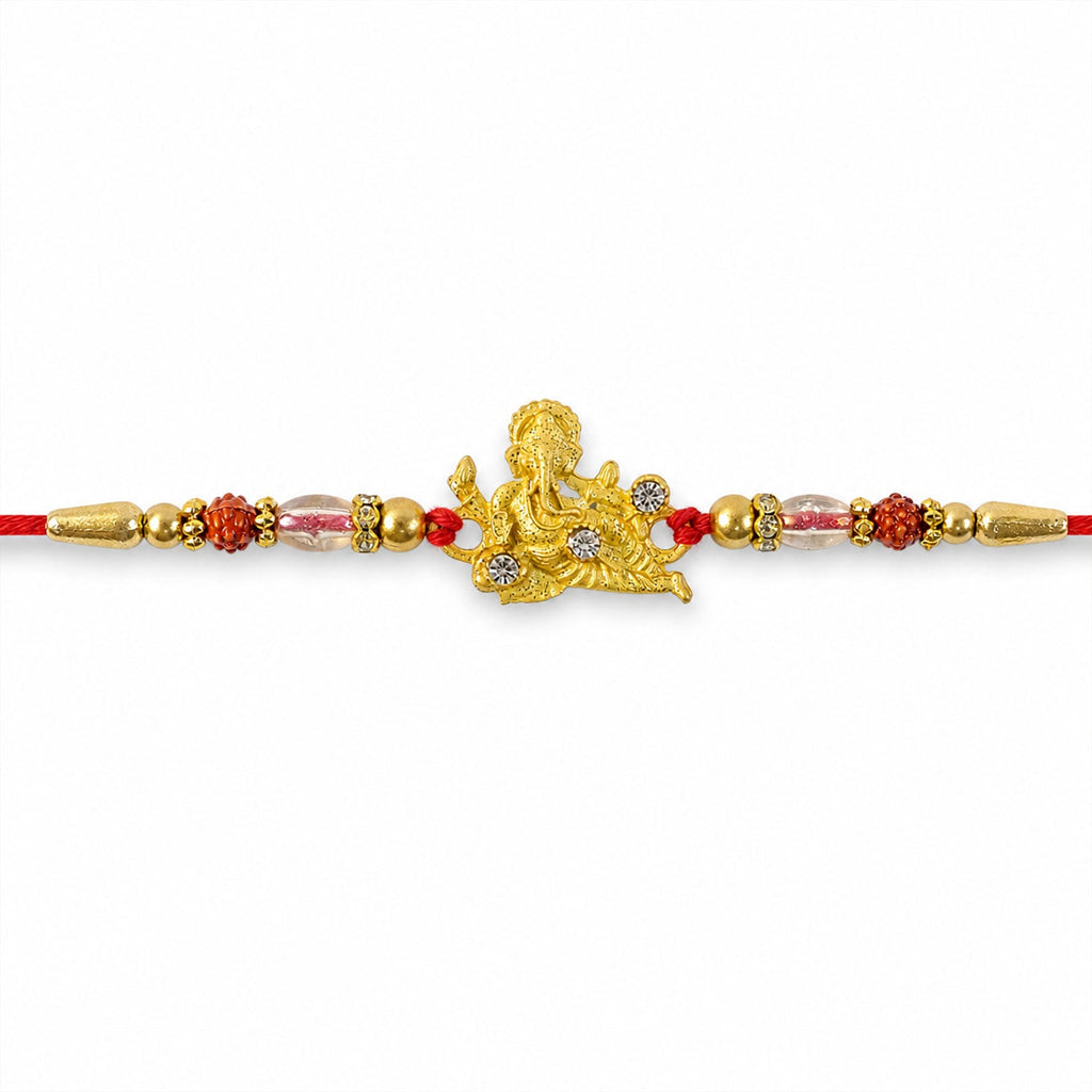 ALVENZA Ganesha Rakhi - Rudraksha & Pearl Beads for Brother