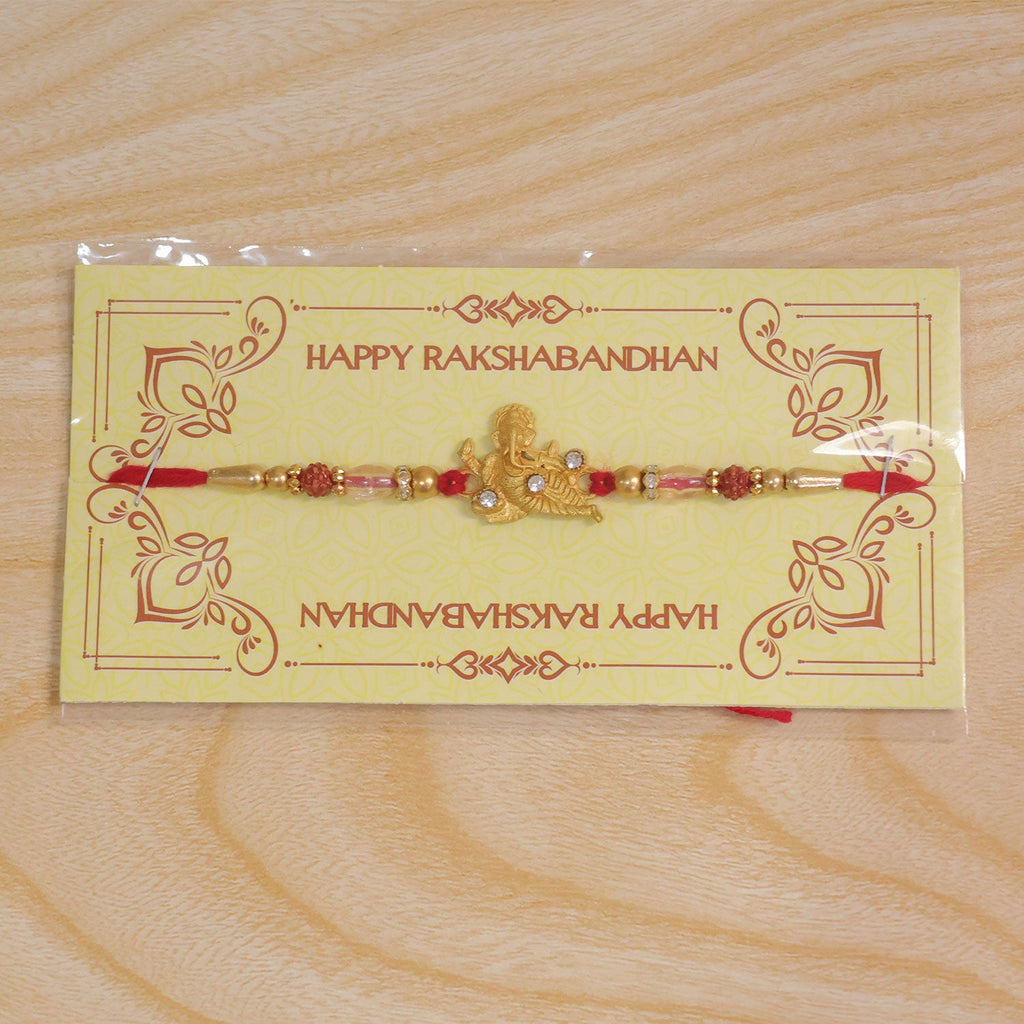 ALVENZA Ganesha Rakhi - Rudraksha & Pearl Beads for Brother