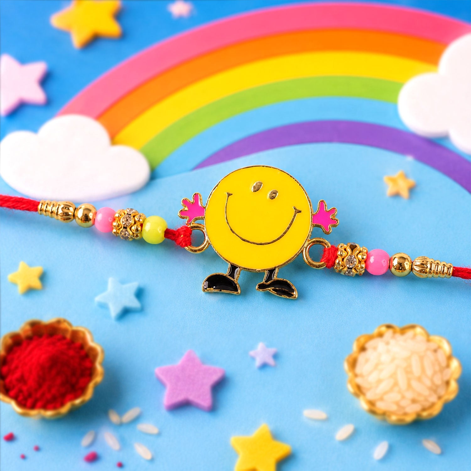 ALVENZA Smiley Kids Rakhi - Colourful Beads & Playful Design for Raksha Bandhan