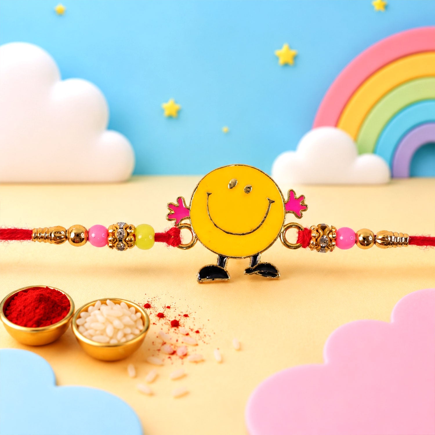 ALVENZA Smiley Kids Rakhi - Colourful Beads & Playful Design for Raksha Bandhan