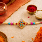 ALVENZA Diamond Shape Rakhi with Stone Embellishments and Beads