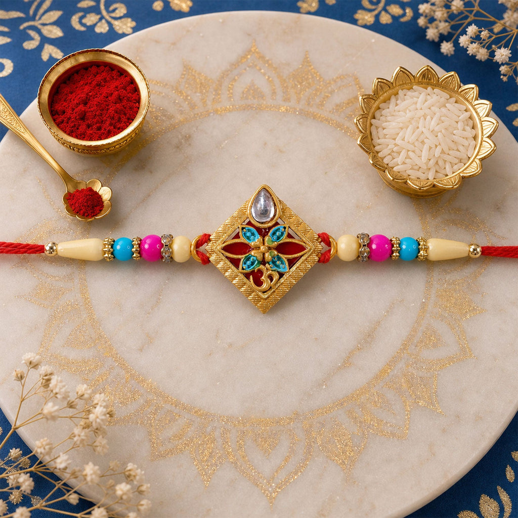 ALVENZA Diamond Shape Rakhi with Stone Embellishments and Beads