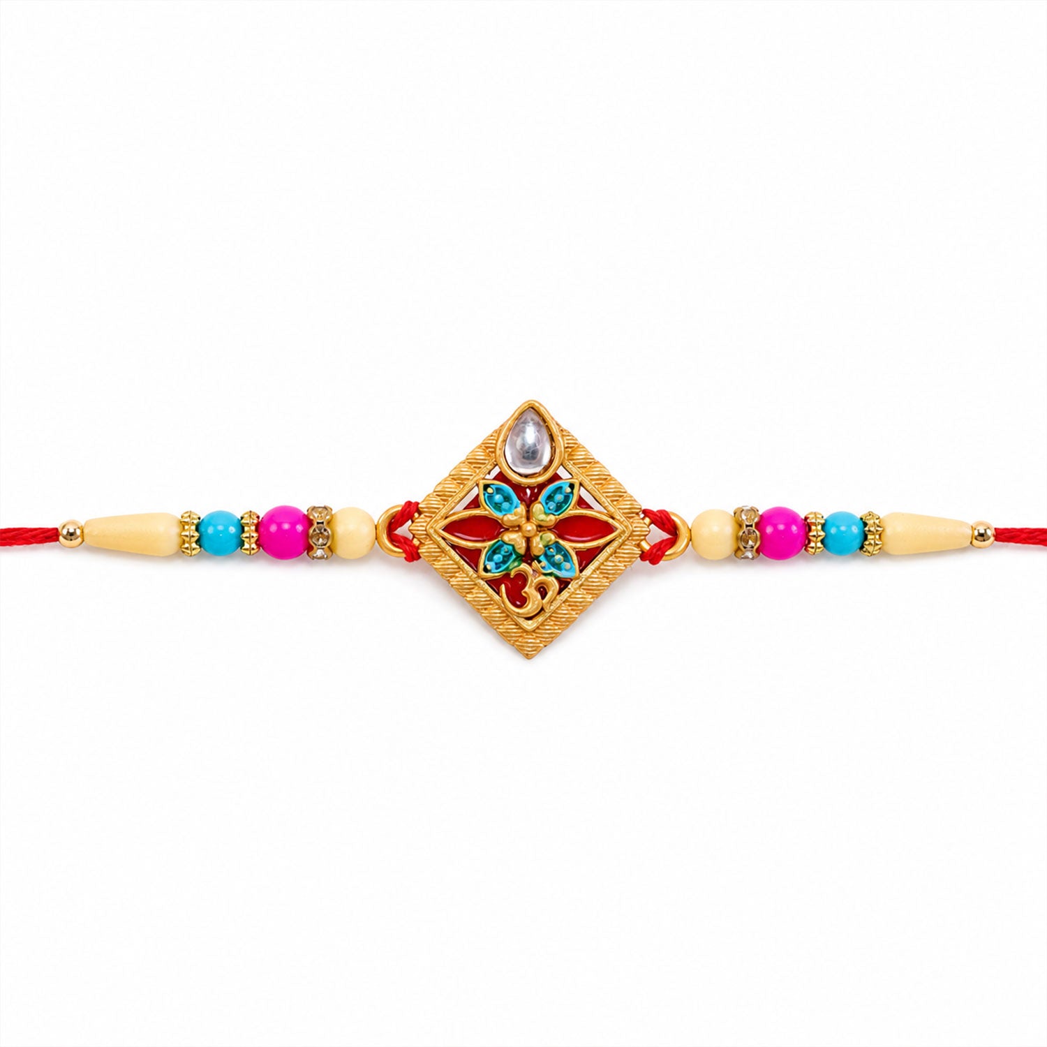 ALVENZA Diamond Shape Rakhi with Stone Embellishments and Beads