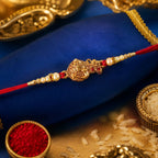 ALVENZA Golden Peacock Rakhi - Pearl Beads & Red Thread for Brother on Raksha Bandhan