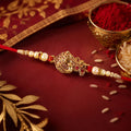 ALVENZA Golden Peacock Rakhi - Pearl Beads & Red Thread for Brother on Raksha Bandhan