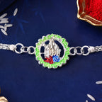 ALVENZA Silver Chain Rakhi with Radha Krishna Motif for Raksha Bandhan