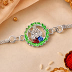 ALVENZA Silver Chain Rakhi with Radha Krishna Motif for Raksha Bandhan