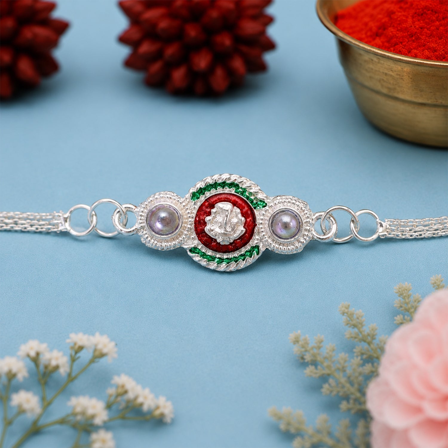 ALVENZA Silver Ganesha Rakhi – Elegant Dual Chain for Raksha Bandhan