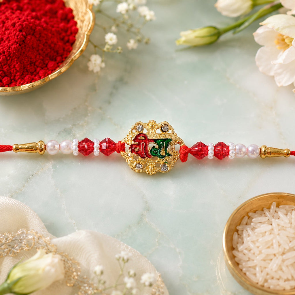 ALVENZA Veera Rakhi with Rudraksha, Elegant Stone Studded Design