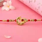 ALVENZA Peacock Feather Rakhi, Golden & Kundan Detailed Red Thread