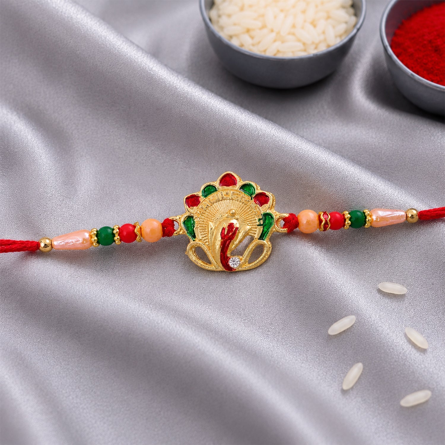 ALVENZA Buy Om Ganesha Rakhi Traditional Beadwork for Brother