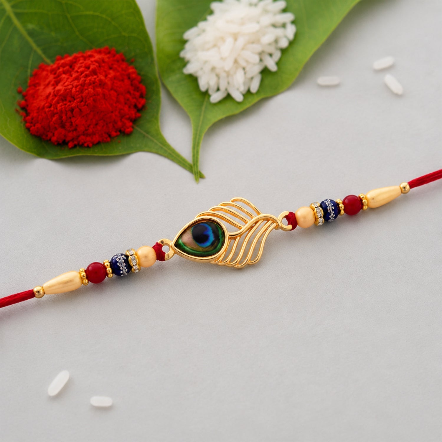 ALVENZA Peacock Rakhi, Elegant Beaded Design for Brothers, Handcrafted
