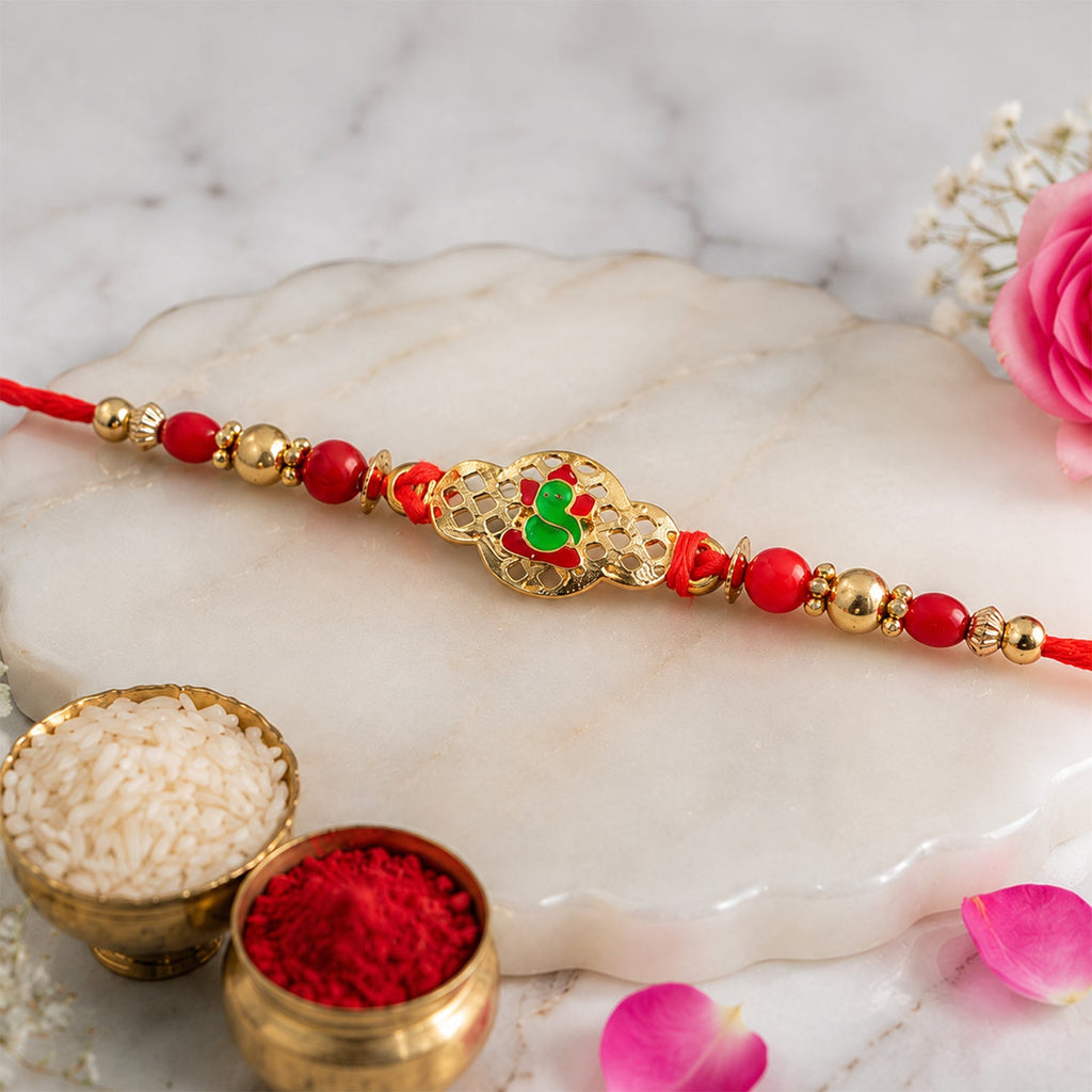 ALVENZA Ganesha Rakhi, Elegant Gold Finish for Raksha Bandhan