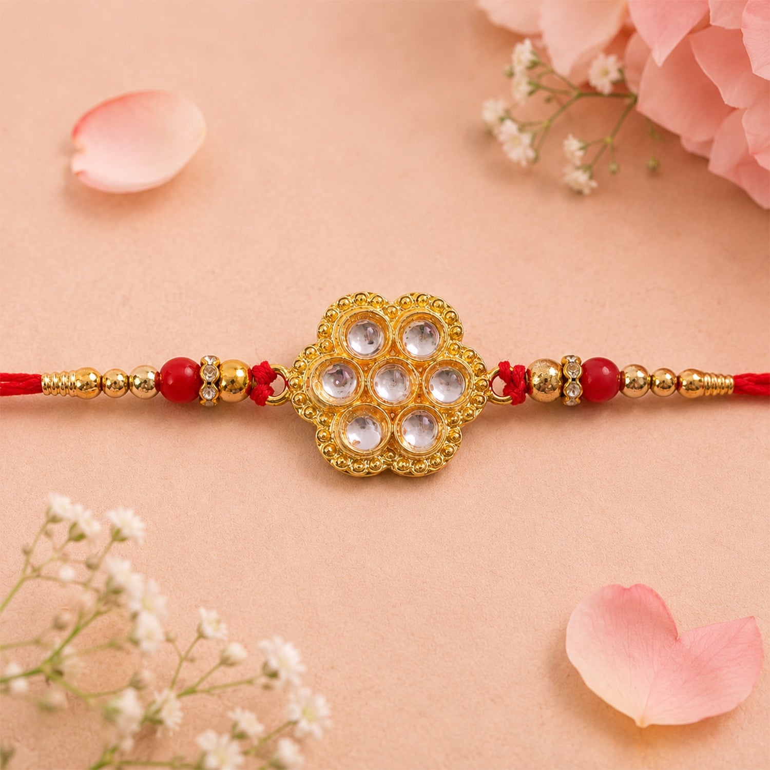 ALVENZA Kundan Rakhi - Traditional Rudraksha Design for Brother