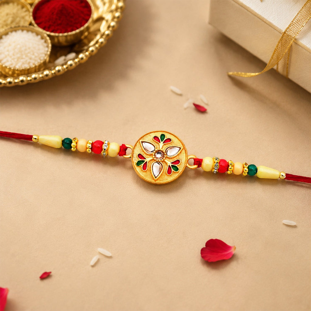 ALVENZA Kalash Rakhi - Sacred Design with Embellished Beads & Red Thread