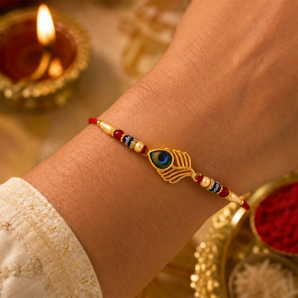 ALVENZA Peacock Rakhi, Elegant Beaded Design for Brothers, Handcrafted