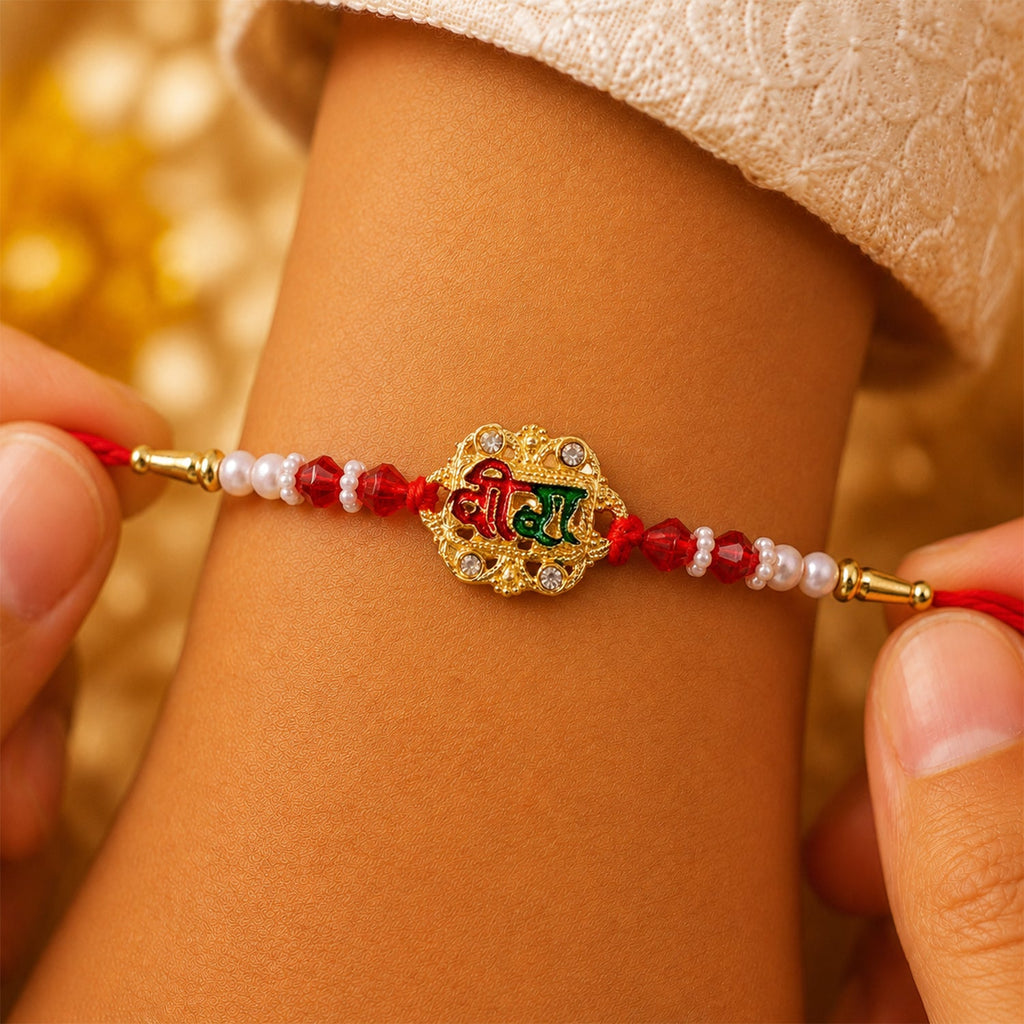 ALVENZA Veera Rakhi with Rudraksha, Elegant Stone Studded Design