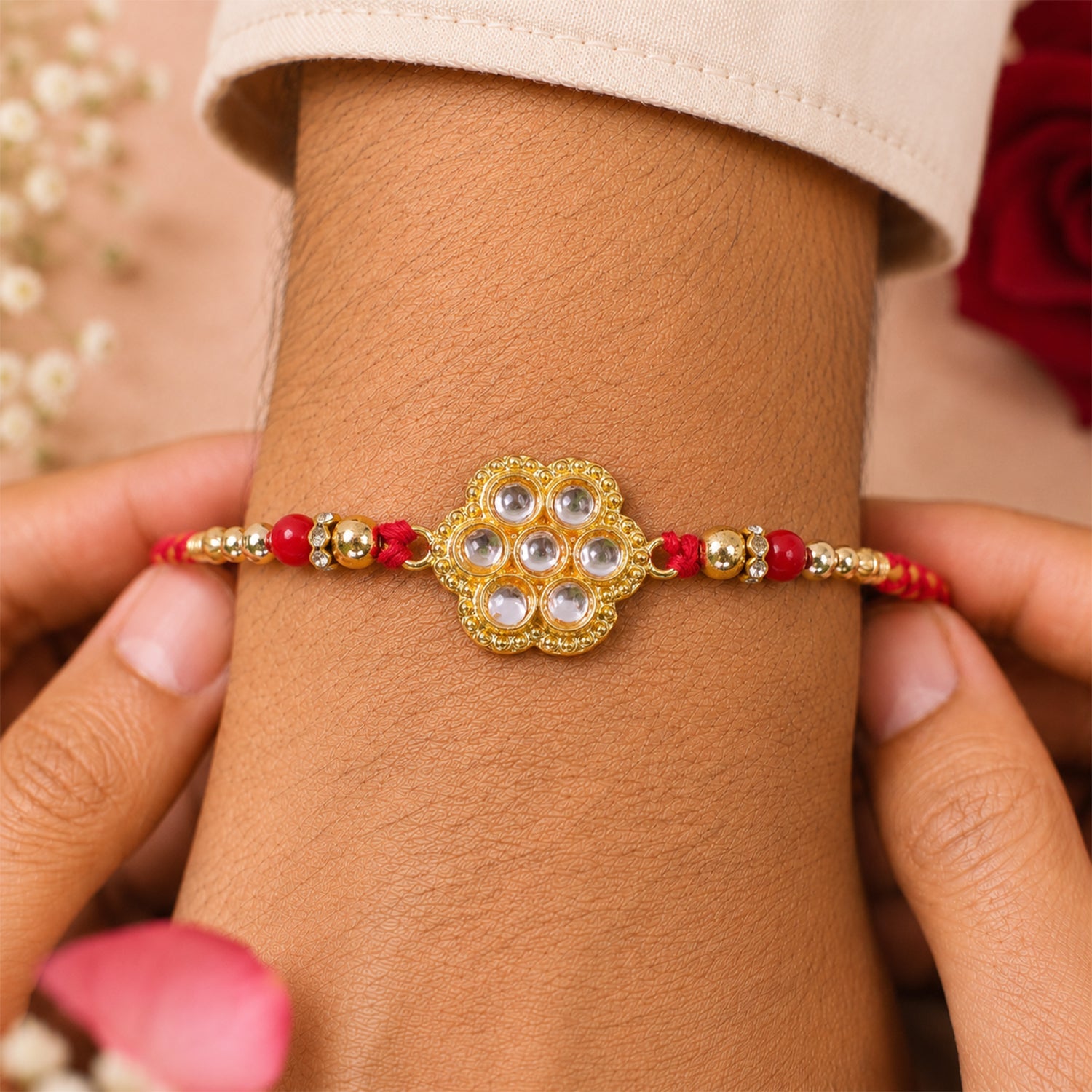 ALVENZA Kundan Rakhi - Traditional Rudraksha Design for Brother
