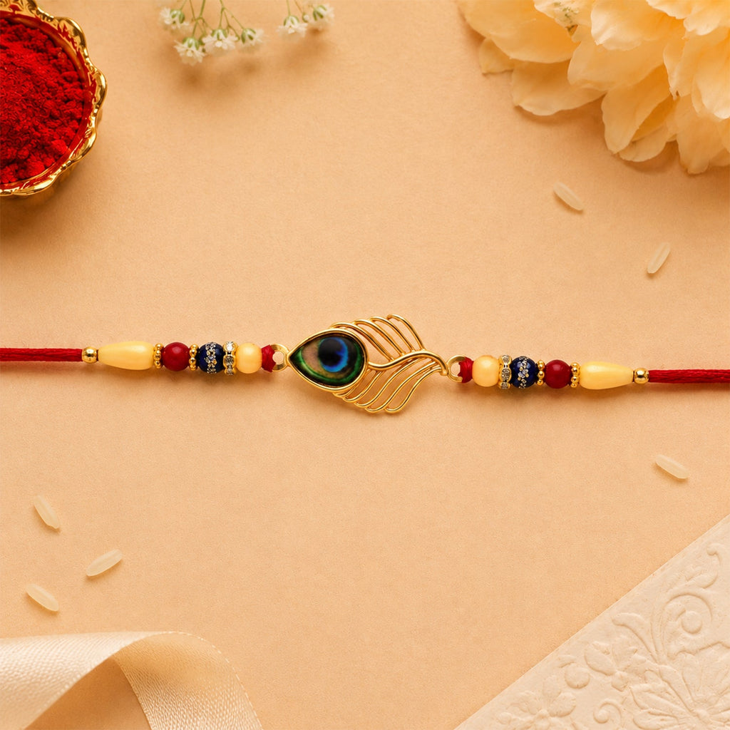 ALVENZA Peacock Rakhi, Elegant Beaded Design for Brothers, Handcrafted
