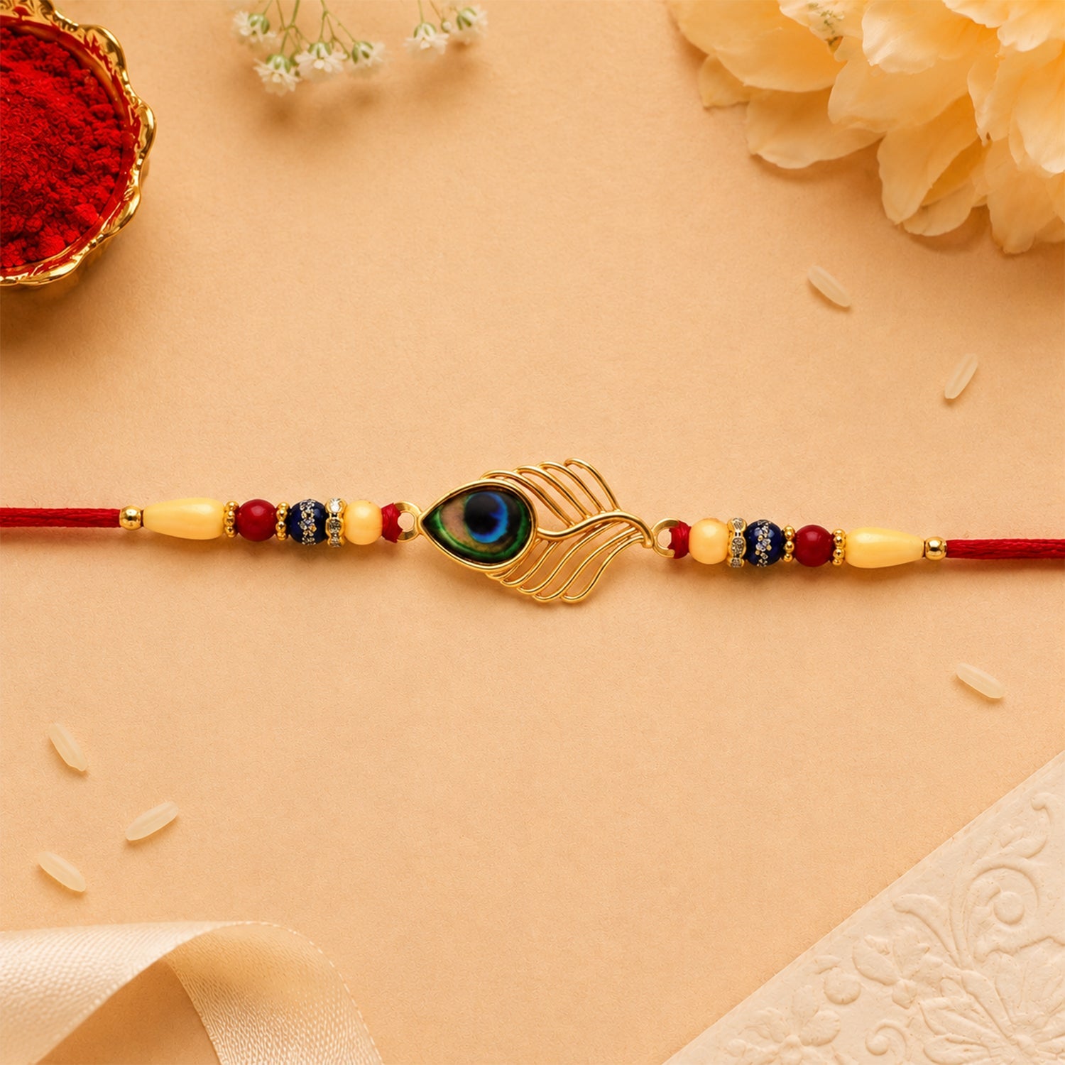 ALVENZA Peacock Rakhi, Elegant Beaded Design for Brothers, Handcrafted