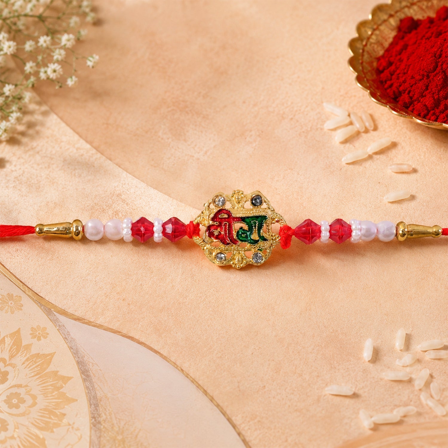 ALVENZA Veera Rakhi with Rudraksha, Elegant Stone Studded Design