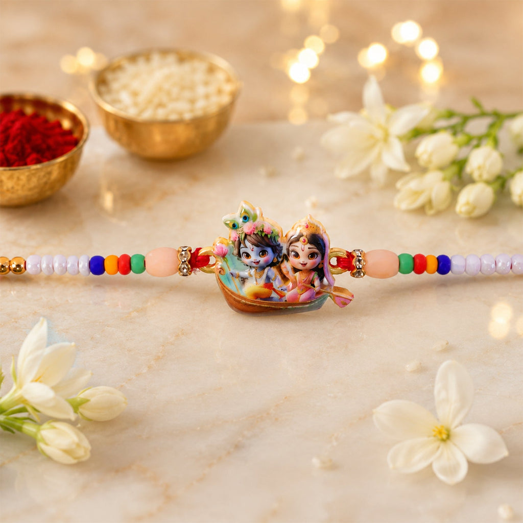 ALVENZA Shop Lord Krishna Radha Rakhi Devotional Gift for Brother
