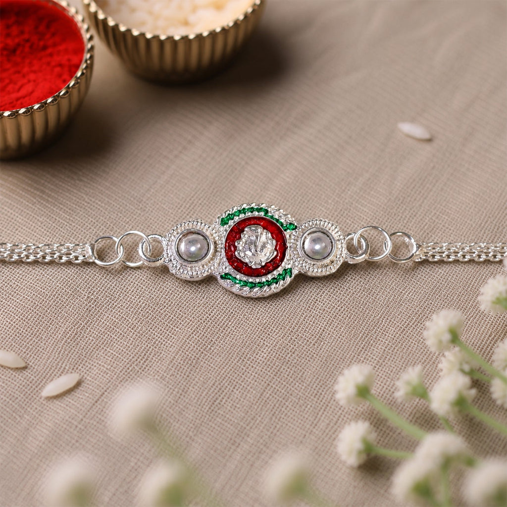 ALVENZA Silver Ganesha Rakhi – Elegant Dual Chain for Raksha Bandhan