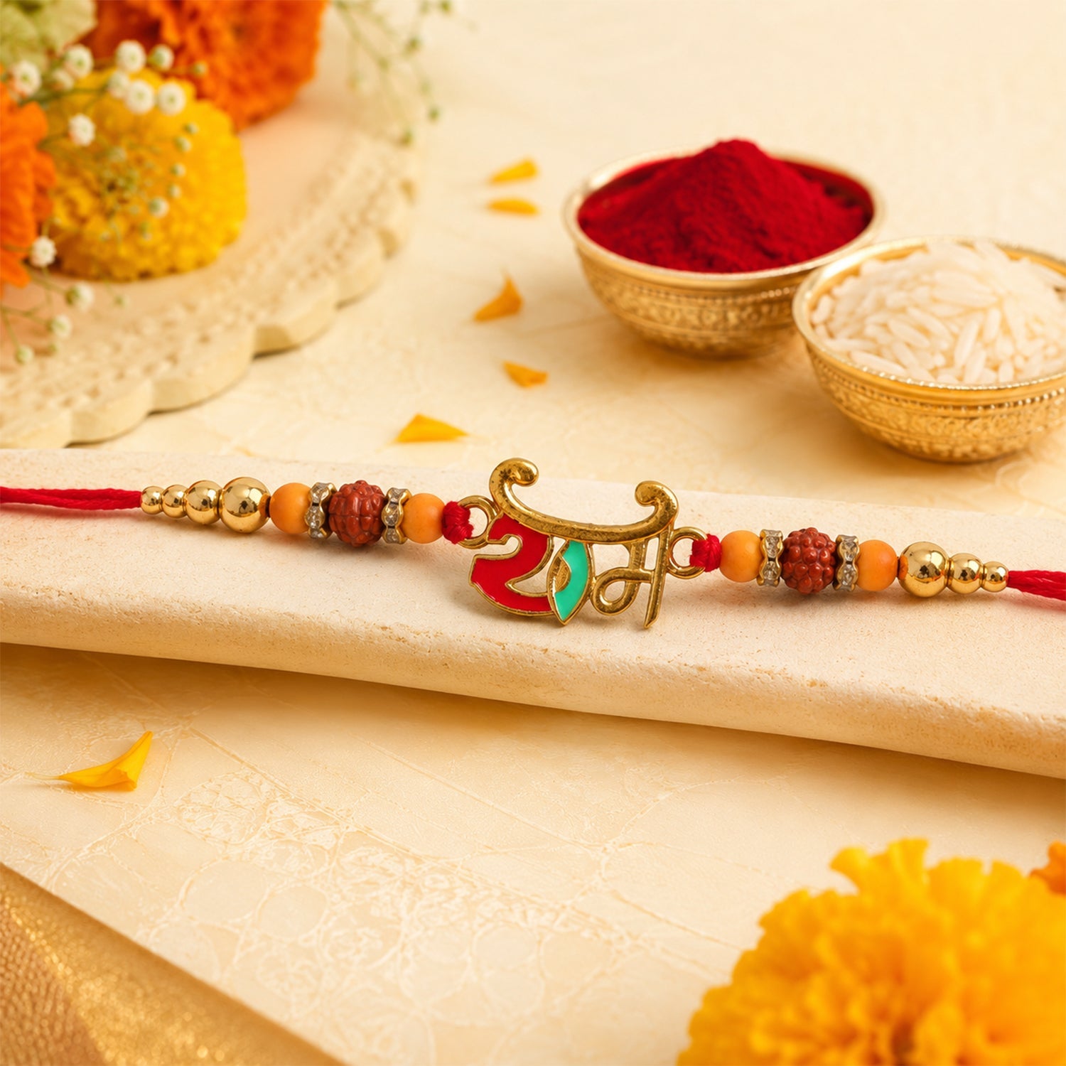 ALVENZA Ram Name Rakhi, Stylish Enamel Leaf Design for Raksha Bandhan